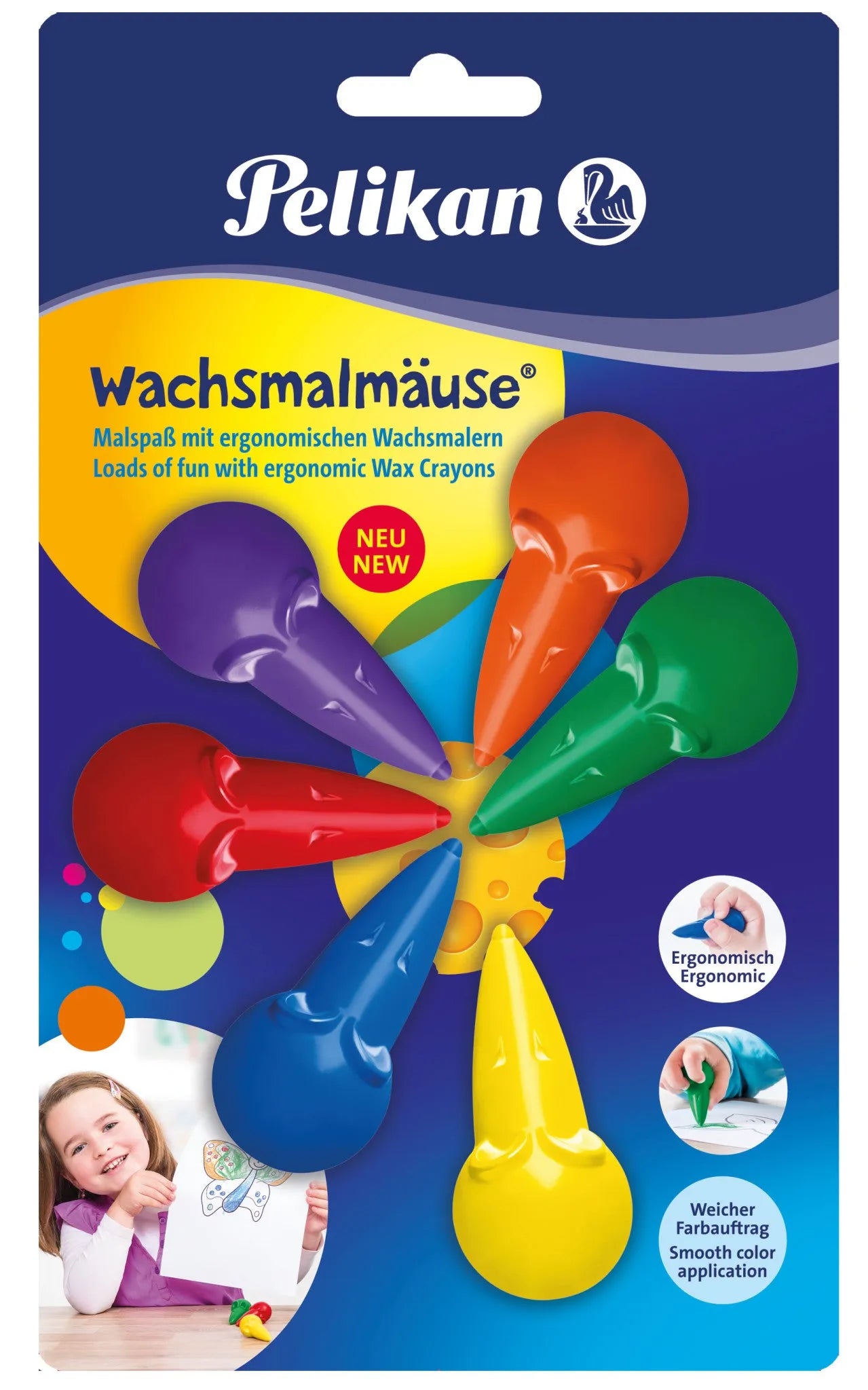 6 Pelikan wachsmalmäuse® Wachsmalstifte farbsortiert, wasserfest