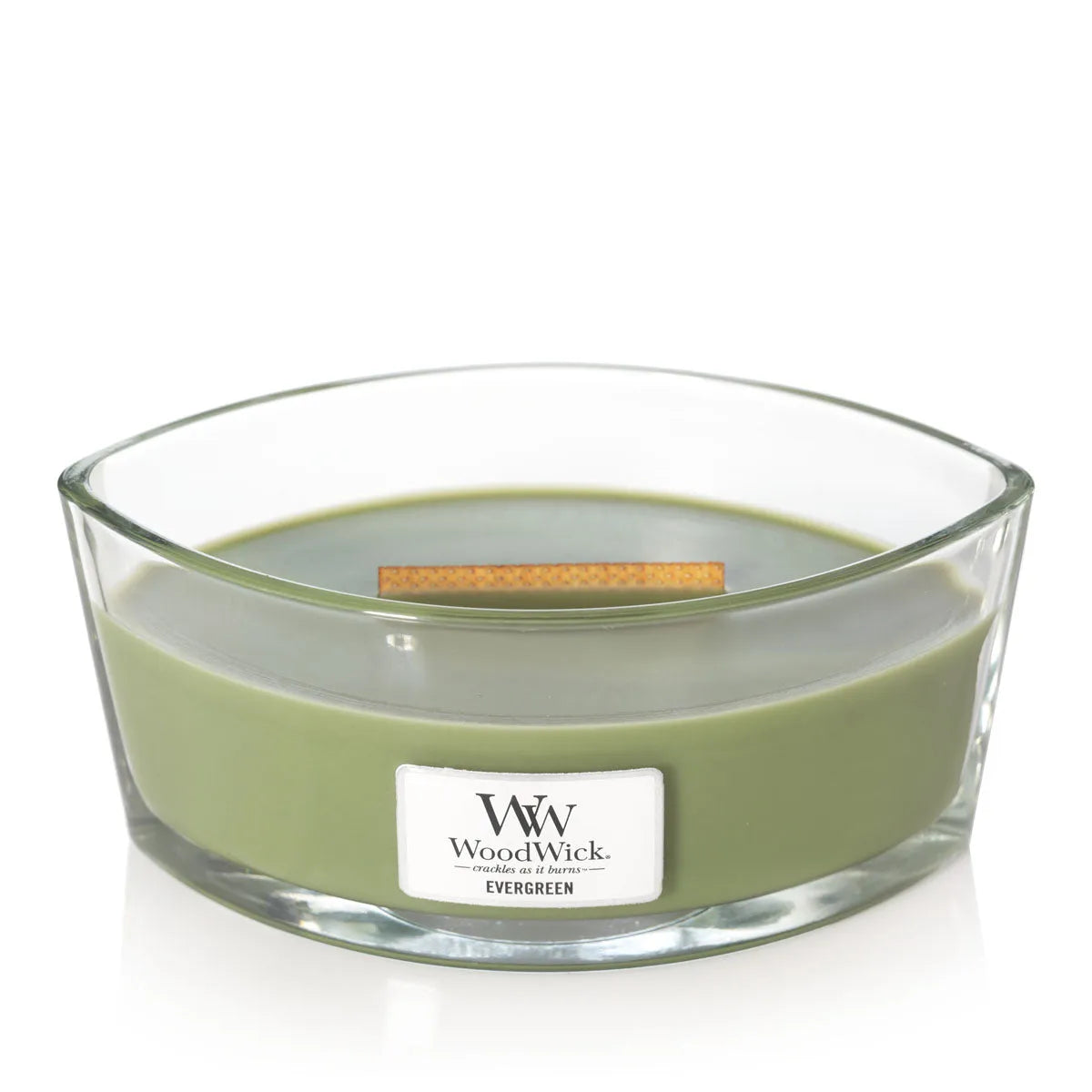 WoodWick Kerze Evergreen Ellipse mit knisterndem Docht, bis zu 50 Std Brenndauer
