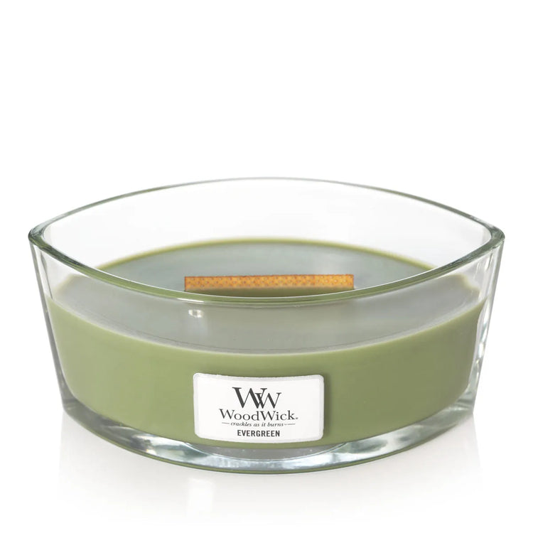 WoodWick Kerze Evergreen Ellipse mit knisterndem Docht, bis zu 50 Std Brenndauer