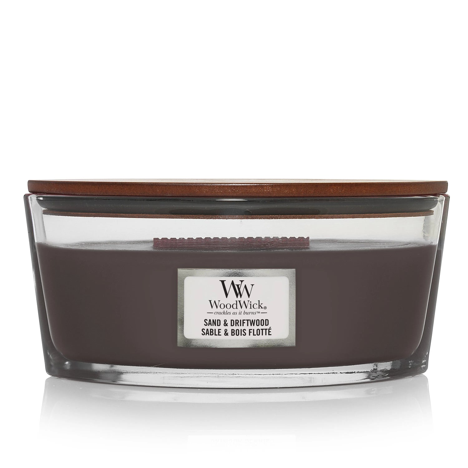 WoodWick Ellipse Duftkerze mit knisterndem Docht, Sand & Driftwood, bis zu 50 Stunden Brenndauer