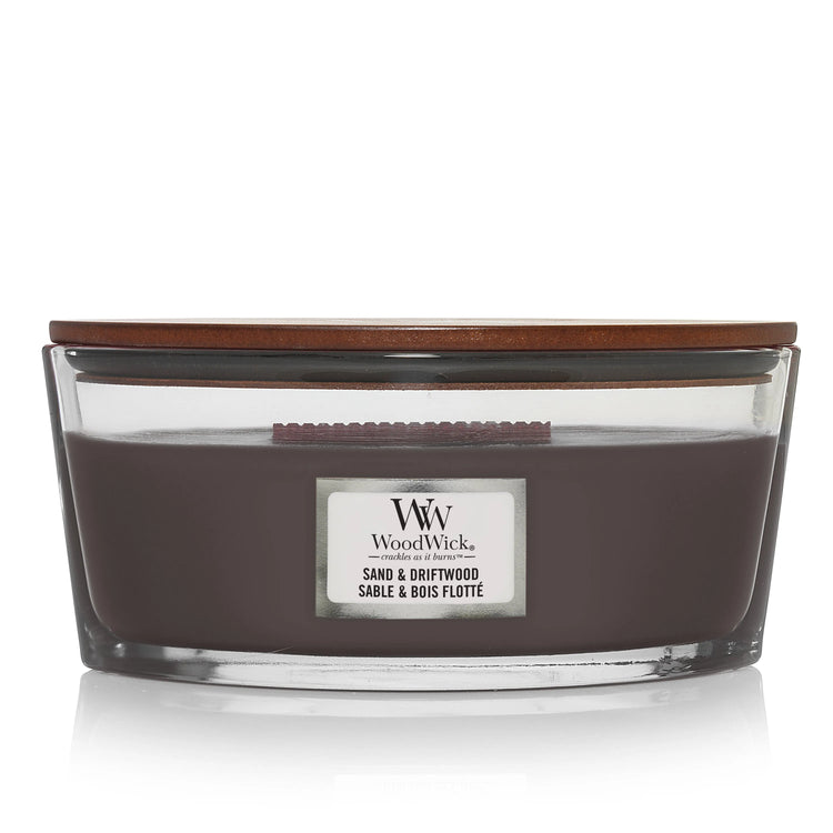 WoodWick Ellipse Duftkerze mit knisterndem Docht, Sand & Driftwood, bis zu 50 Stunden Brenndauer