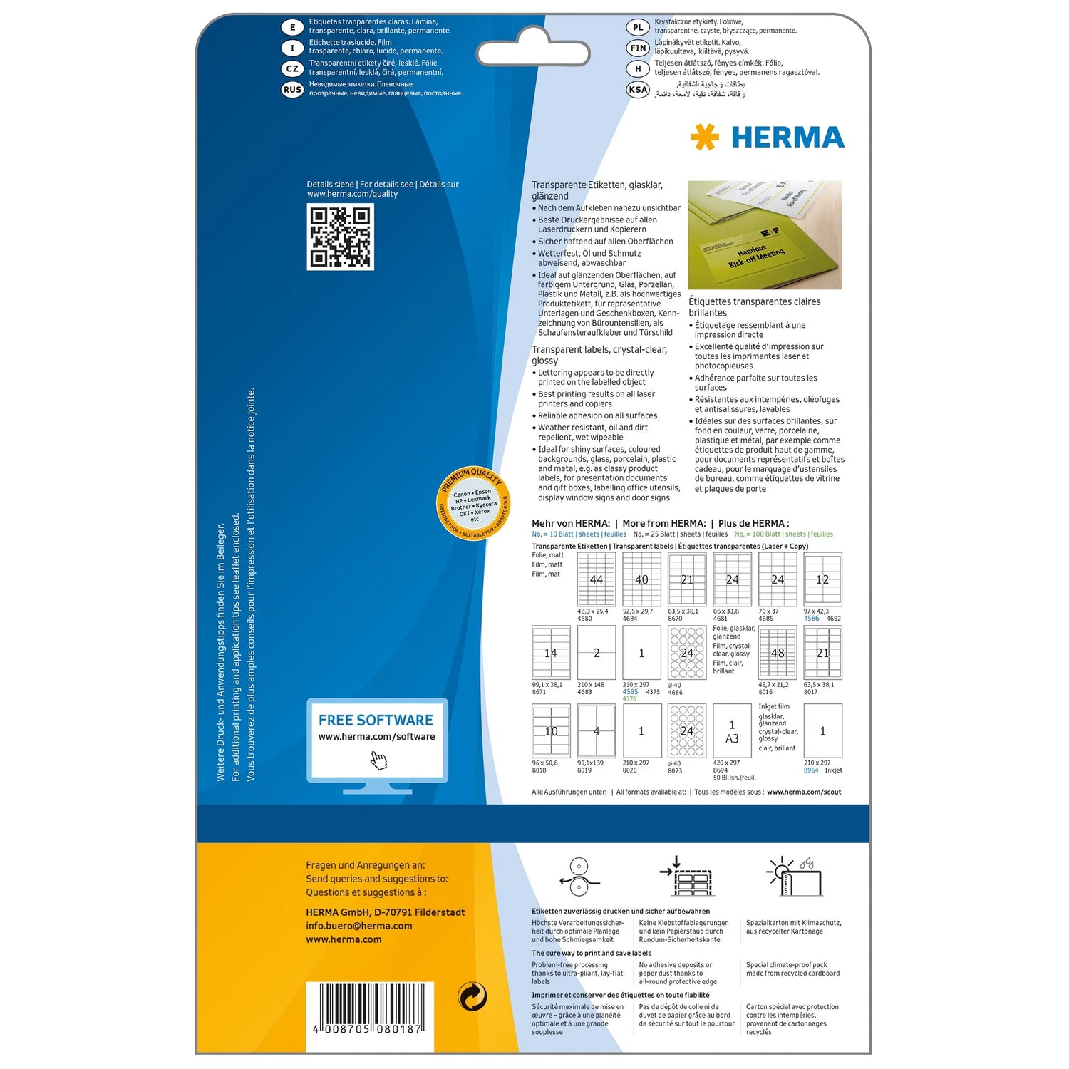 250 HERMA Folienetiketten 8018 transparent