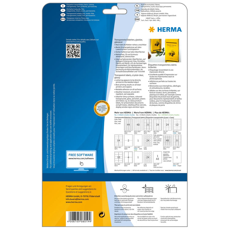 100 HERMA Folienetiketten 8019 transparent