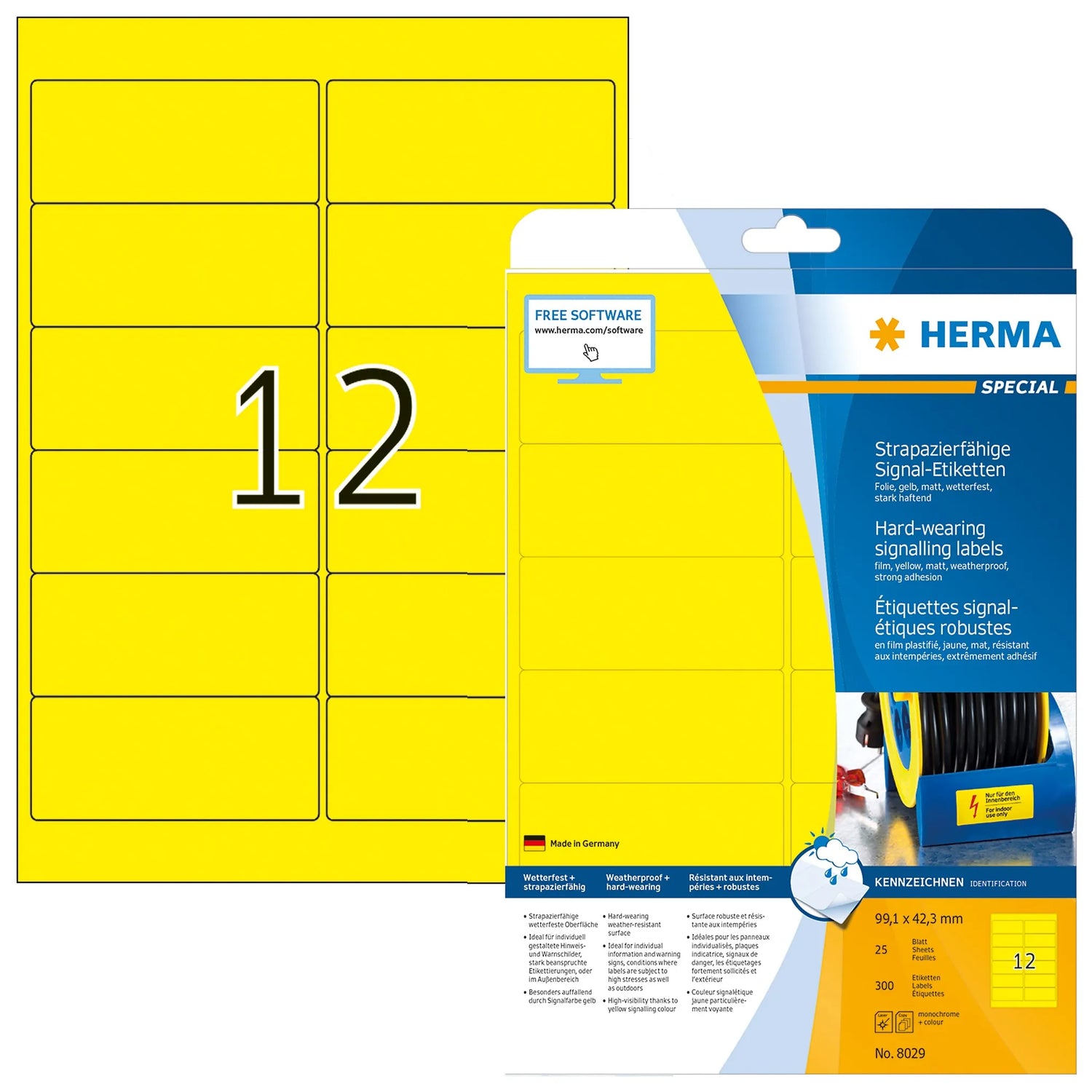 300 HERMA wetterfeste Folienetiketten 8029 gelb