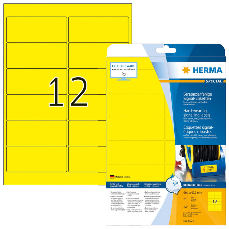 300 HERMA wetterfeste Folienetiketten 8029 gelb