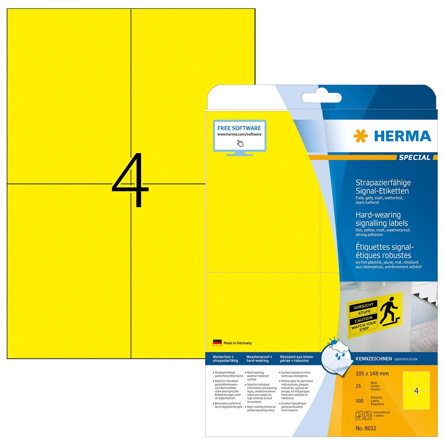 100 HERMA wetterfeste Folienetiketten 8032 gelb
