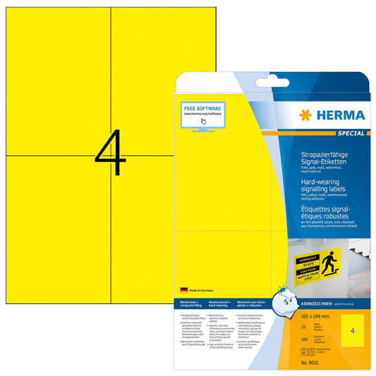 100 HERMA wetterfeste Folienetiketten 8032 gelb