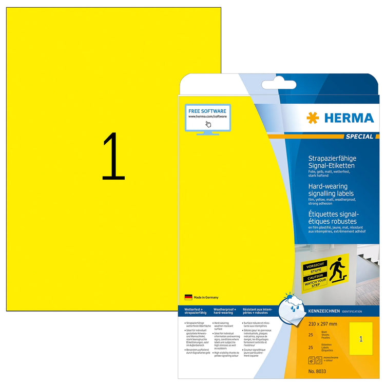 25 HERMA wetterfeste Folienetiketten 8033 gelb