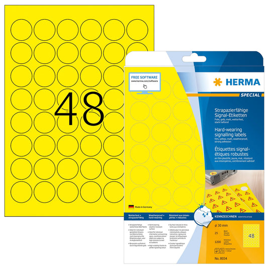 1.200 HERMA wetterfeste Folienetiketten 8034 gelb