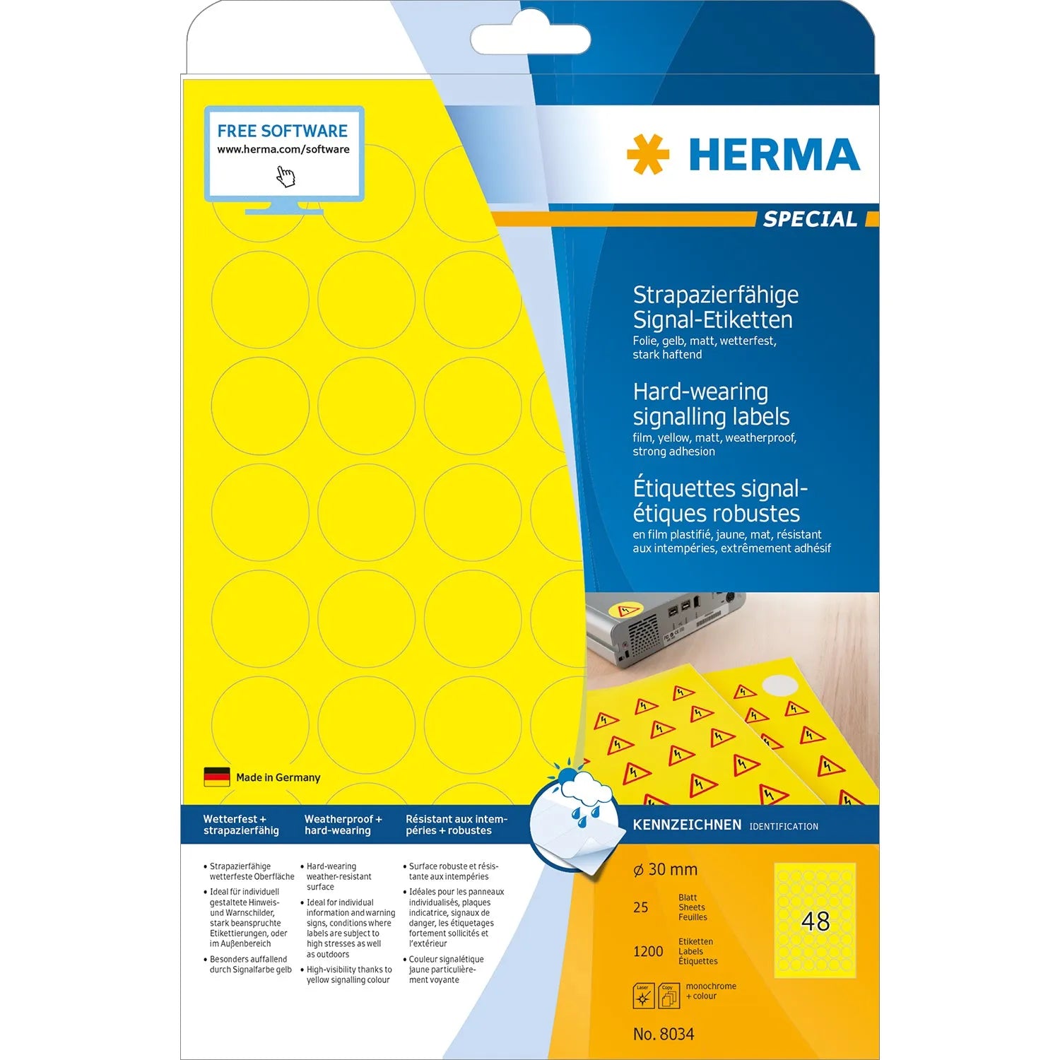 1.200 HERMA wetterfeste Folienetiketten 8034 gelb