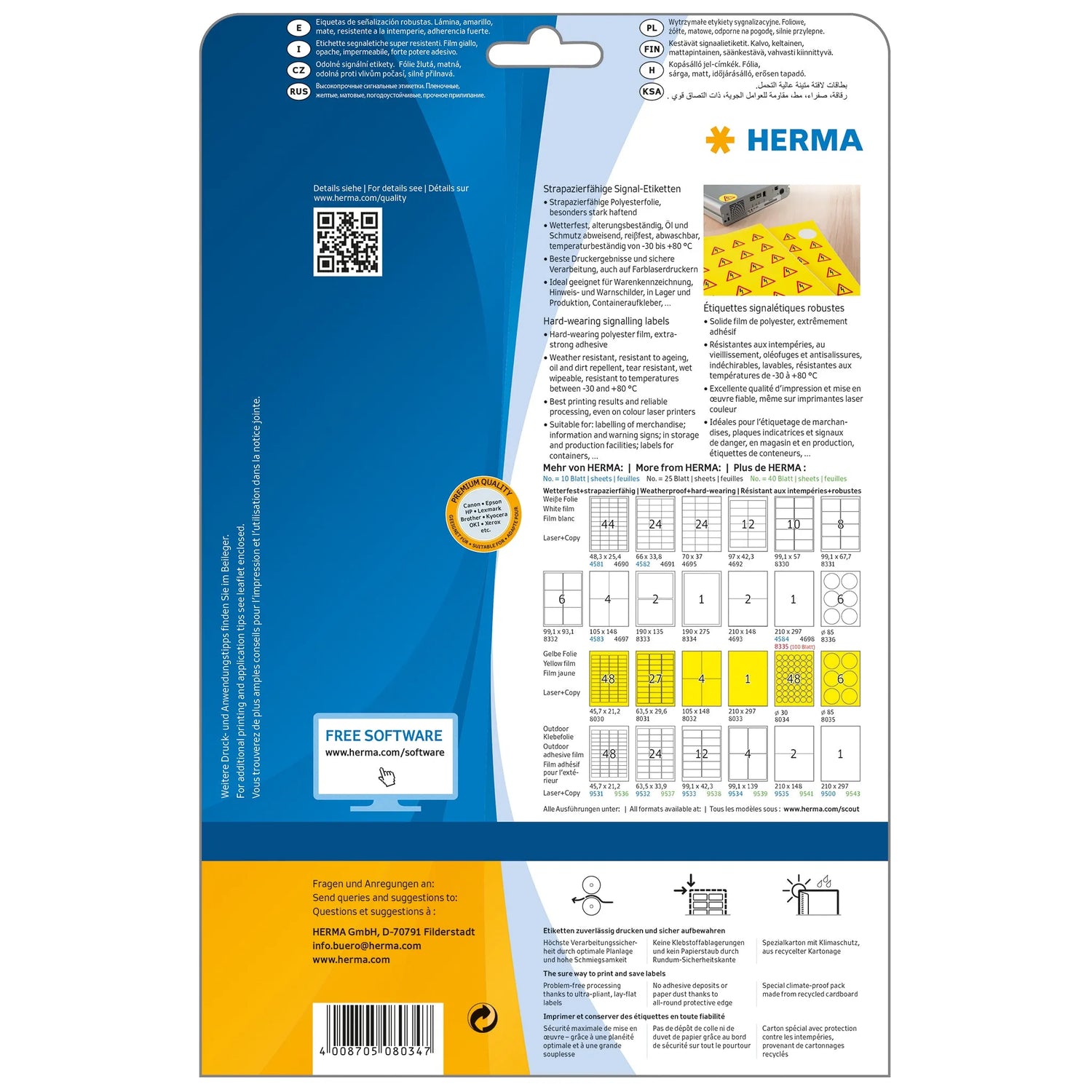 1.200 HERMA wetterfeste Folienetiketten 8034 gelb