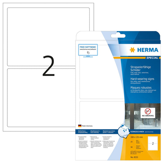 50 HERMA wetterfeste Folienetiketten 8333 weiß