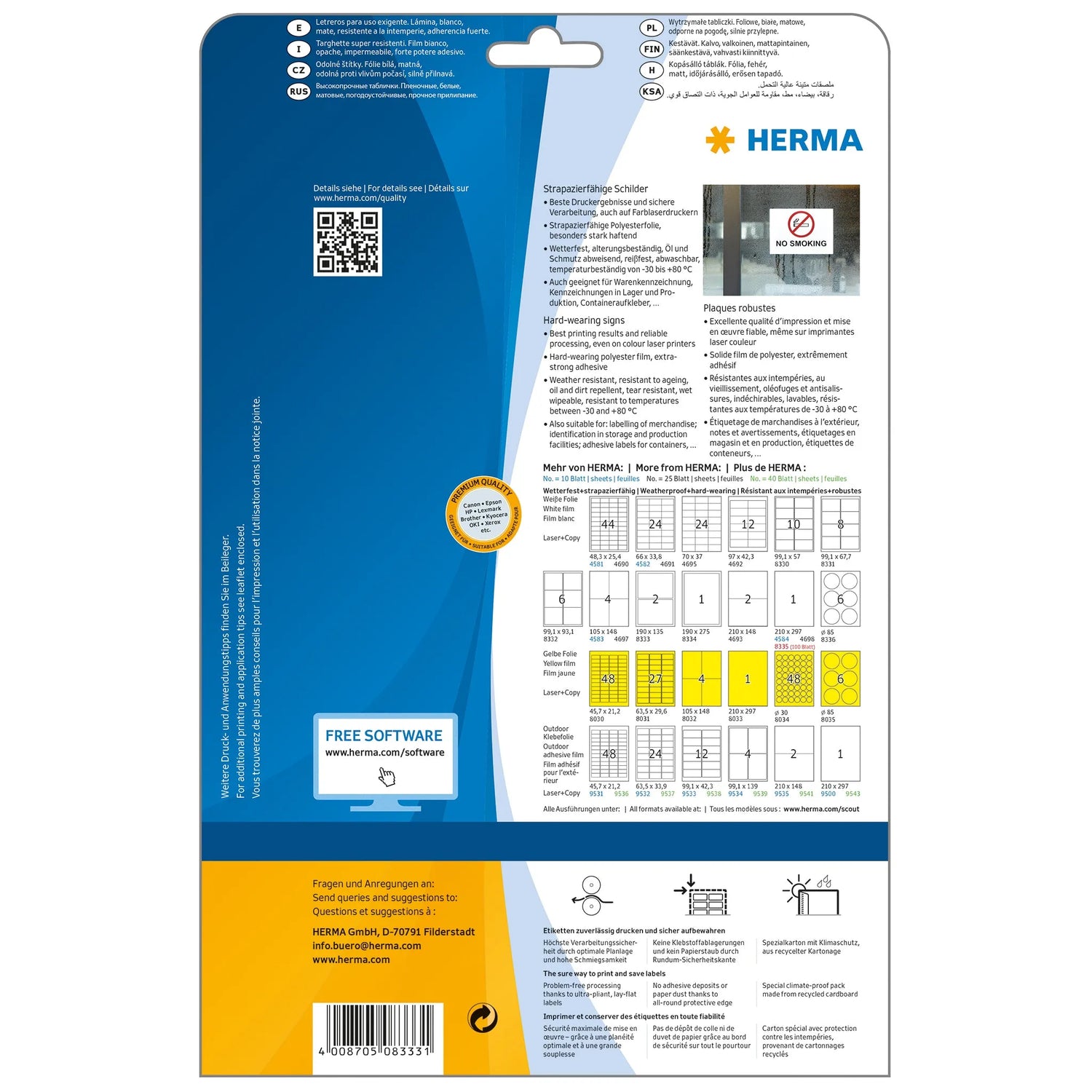 50 HERMA wetterfeste Folienetiketten 8333 weiß