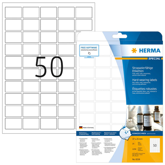 1.250 HERMA wetterfeste Folienetiketten 8338 weiß