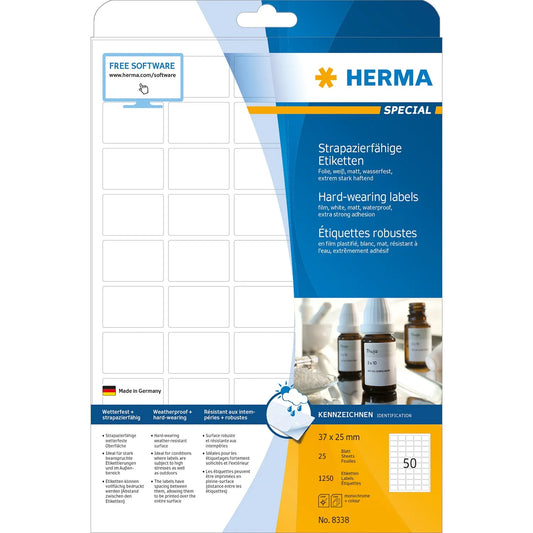 1.250 HERMA wetterfeste Folienetiketten 8338 weiß