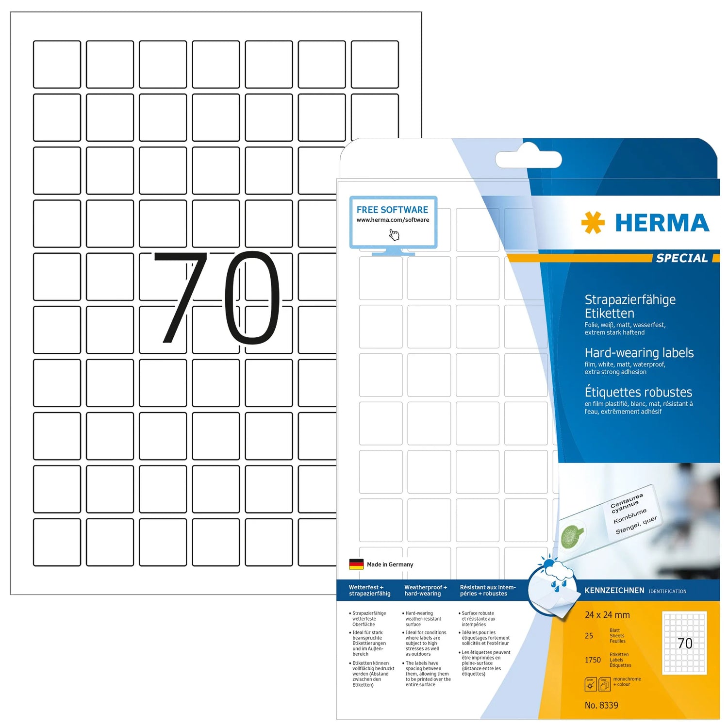 1.750 HERMA wetterfeste Folienetiketten 8339 weiß