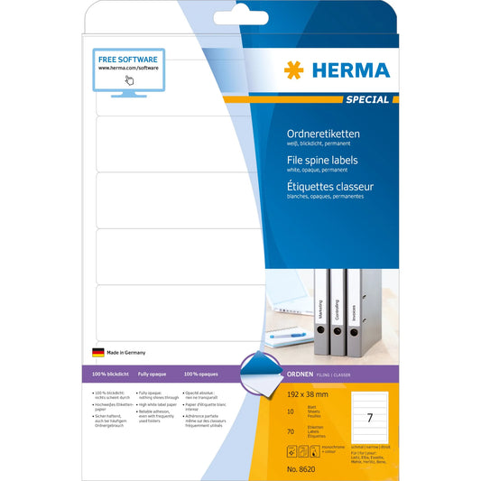 70 HERMA Ordneretiketten 8620 weiß für 4,0 - 5,0 cm Rückenbreite