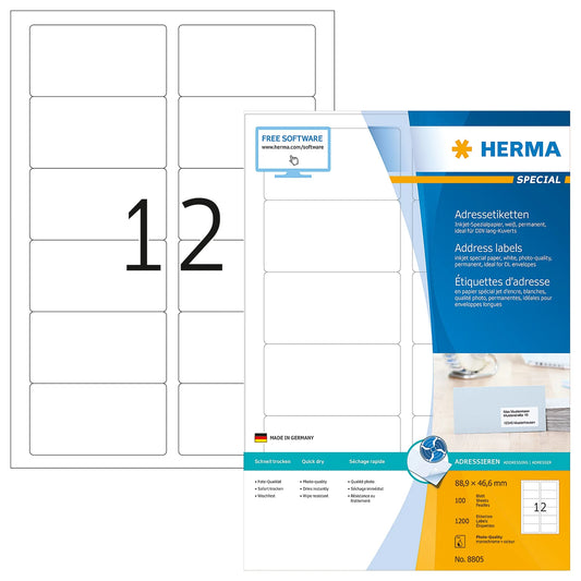 1.200 HERMA Adressetiketten 8805 weiß