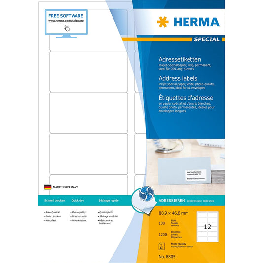 1.200 HERMA Adressetiketten 8805 weiß