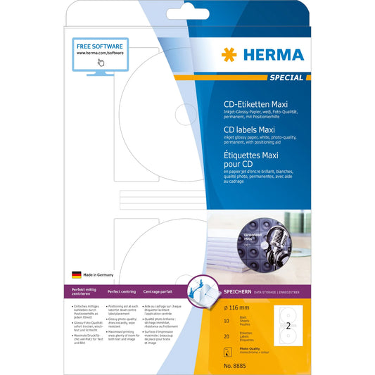 20 HERMA CD-Etiketten 8885 weiß