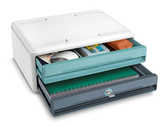 cep Schubladenbox MoovUp mit Schloss mint, grau 1091112961, DIN A4 quer mit 2 Schubladen