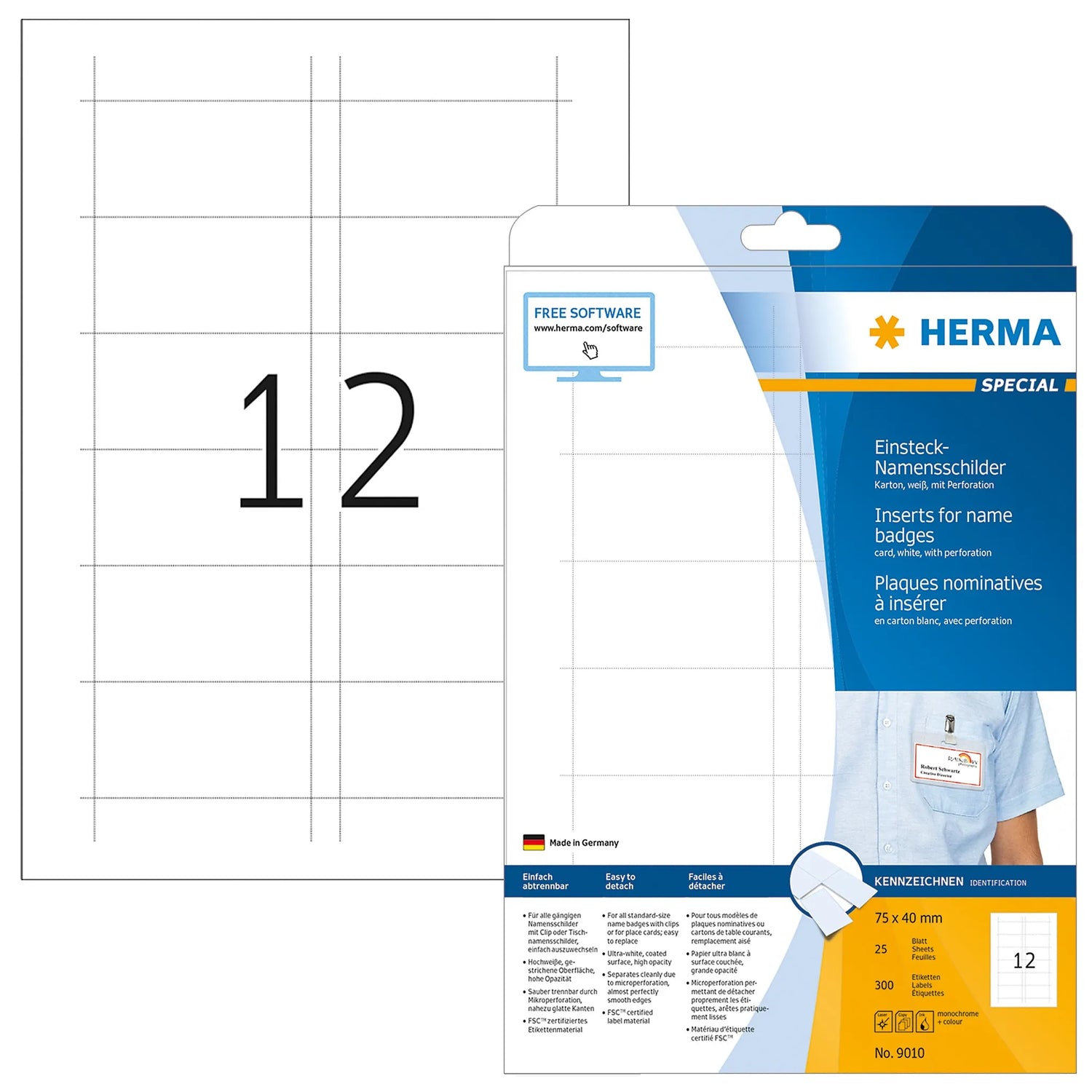 300 HERMA Einsteckschilder für Namensschilder SPECIAL 7,5 x 4,0 cm