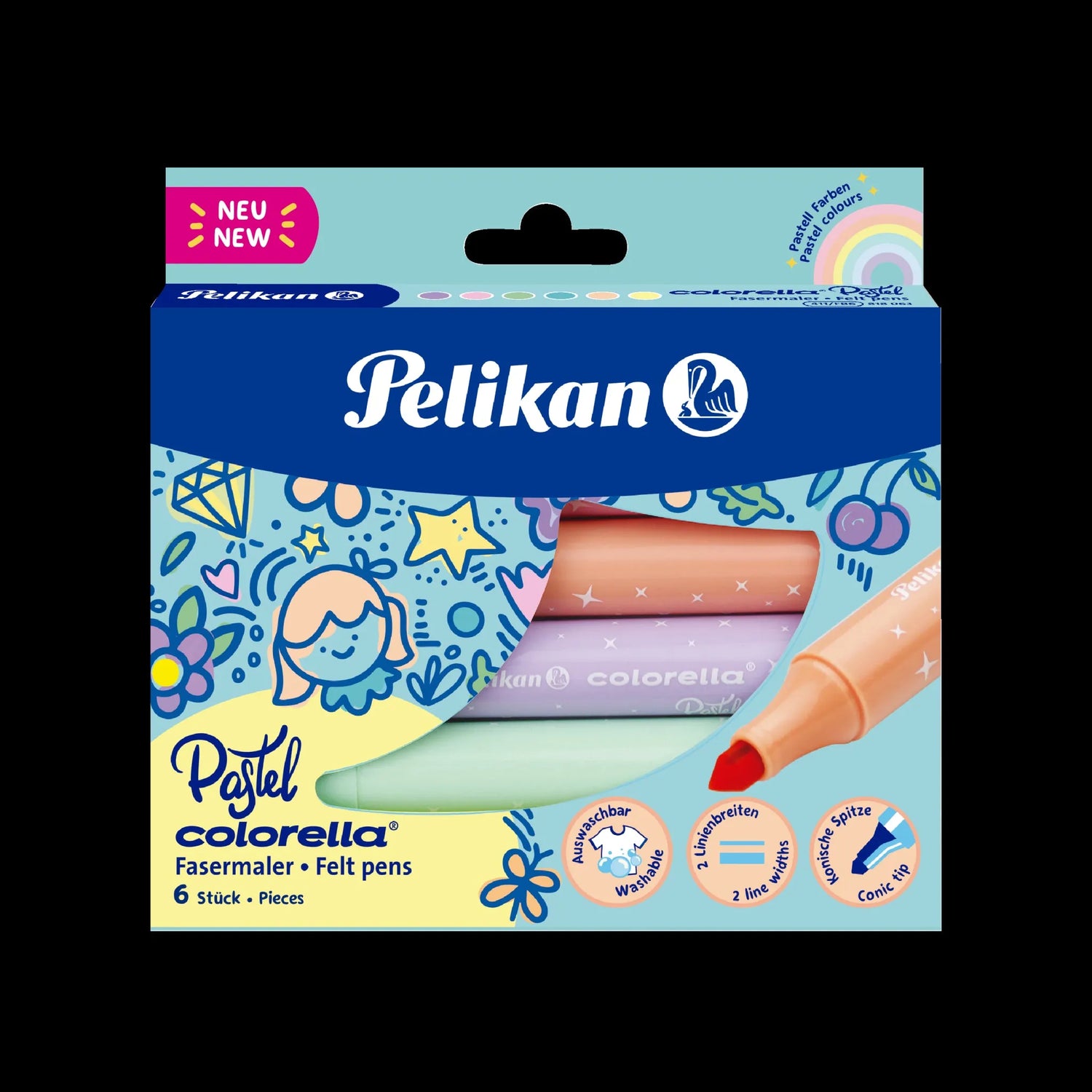 6 Pelikan Colorella Pastell 411 Filzstifte farbsortiert