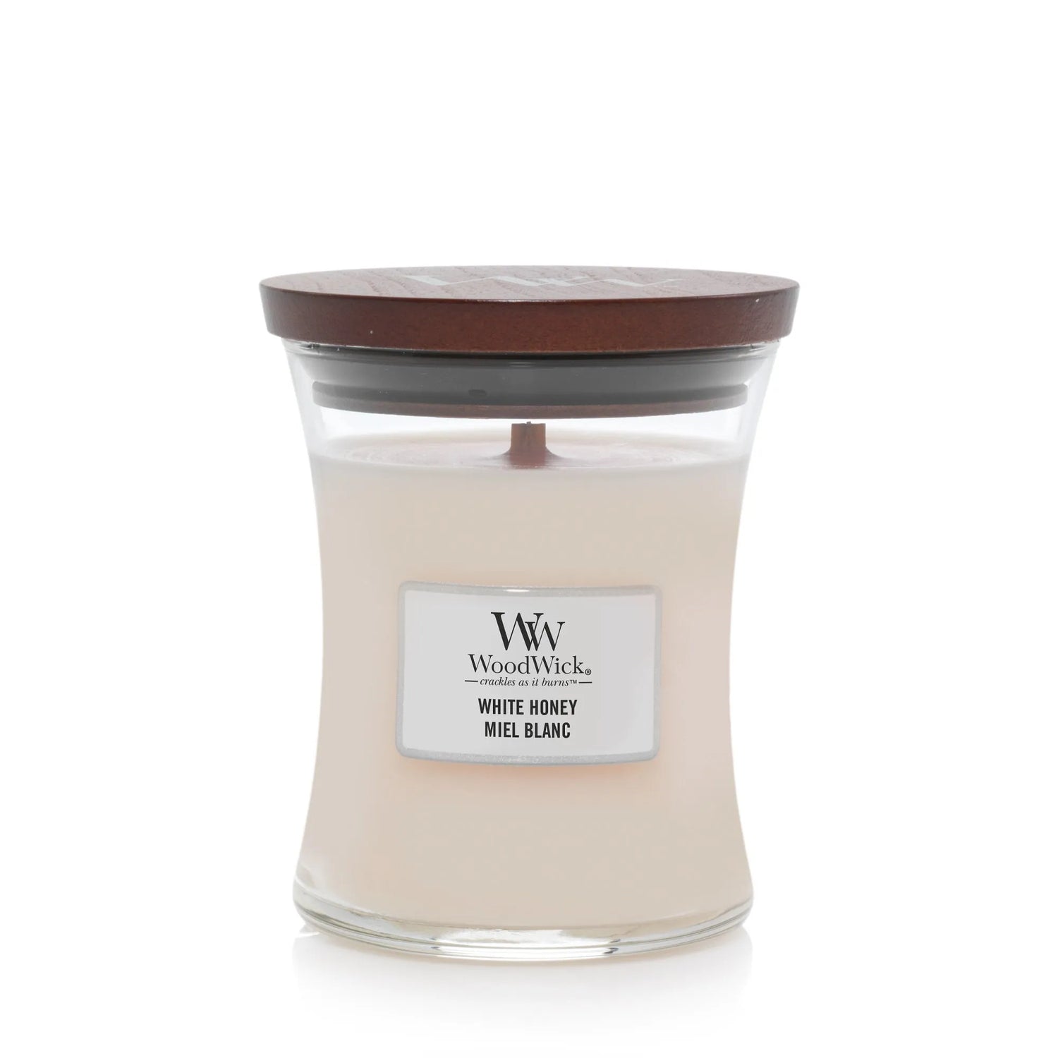 WoodWick knisternde Kerze, White Honey, Medium bis zu 60 Std Brenndauer