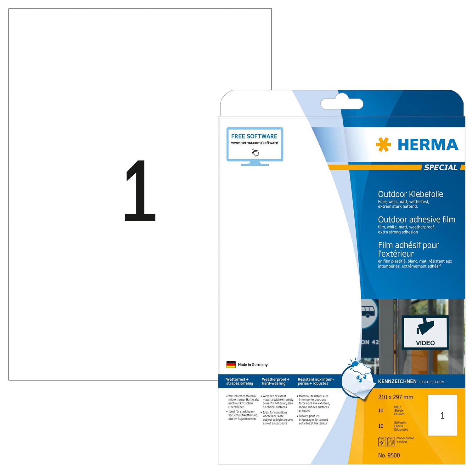 10 HERMA Folien-Kraftklebe-Etiketten 9500 weiß