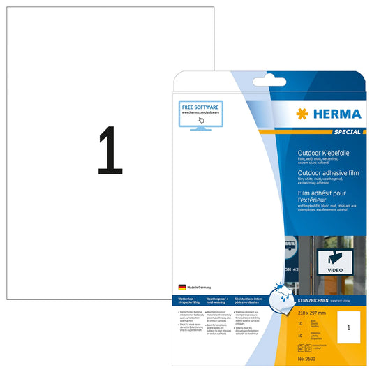 10 HERMA Folien-Kraftklebe-Etiketten 9500 weiß