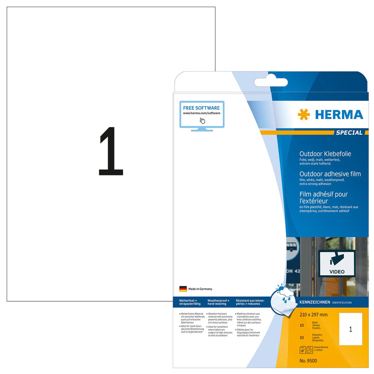 10 HERMA Folien-Kraftklebe-Etiketten 9500 weiß
