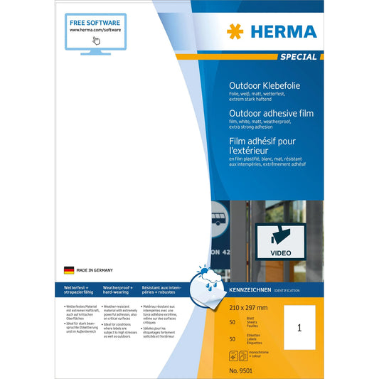 50 HERMA Folien-Kraftklebe-Etiketten 9501 weiß