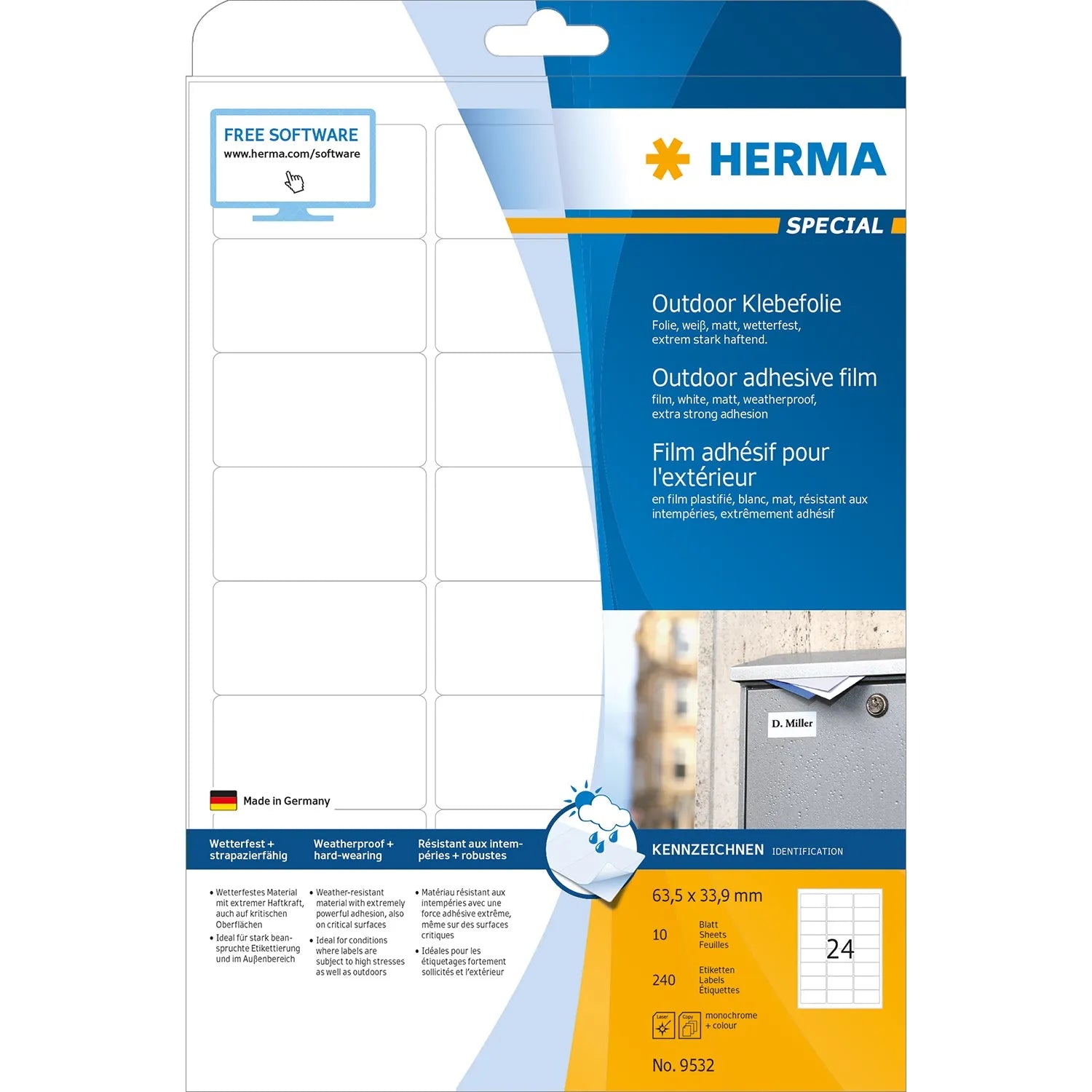 240 HERMA Folien-Kraftklebe-Etiketten 9532 weiß