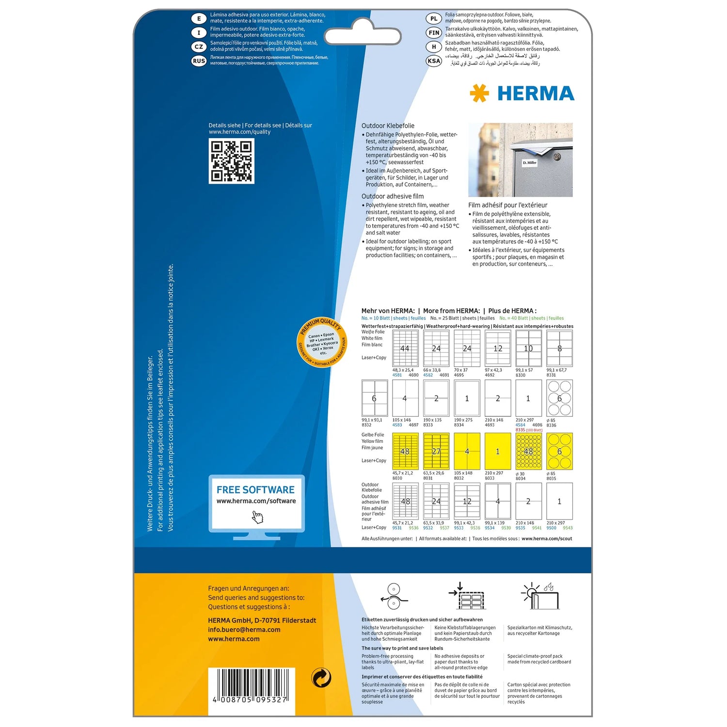 240 HERMA Folien-Kraftklebe-Etiketten 9532 weiß