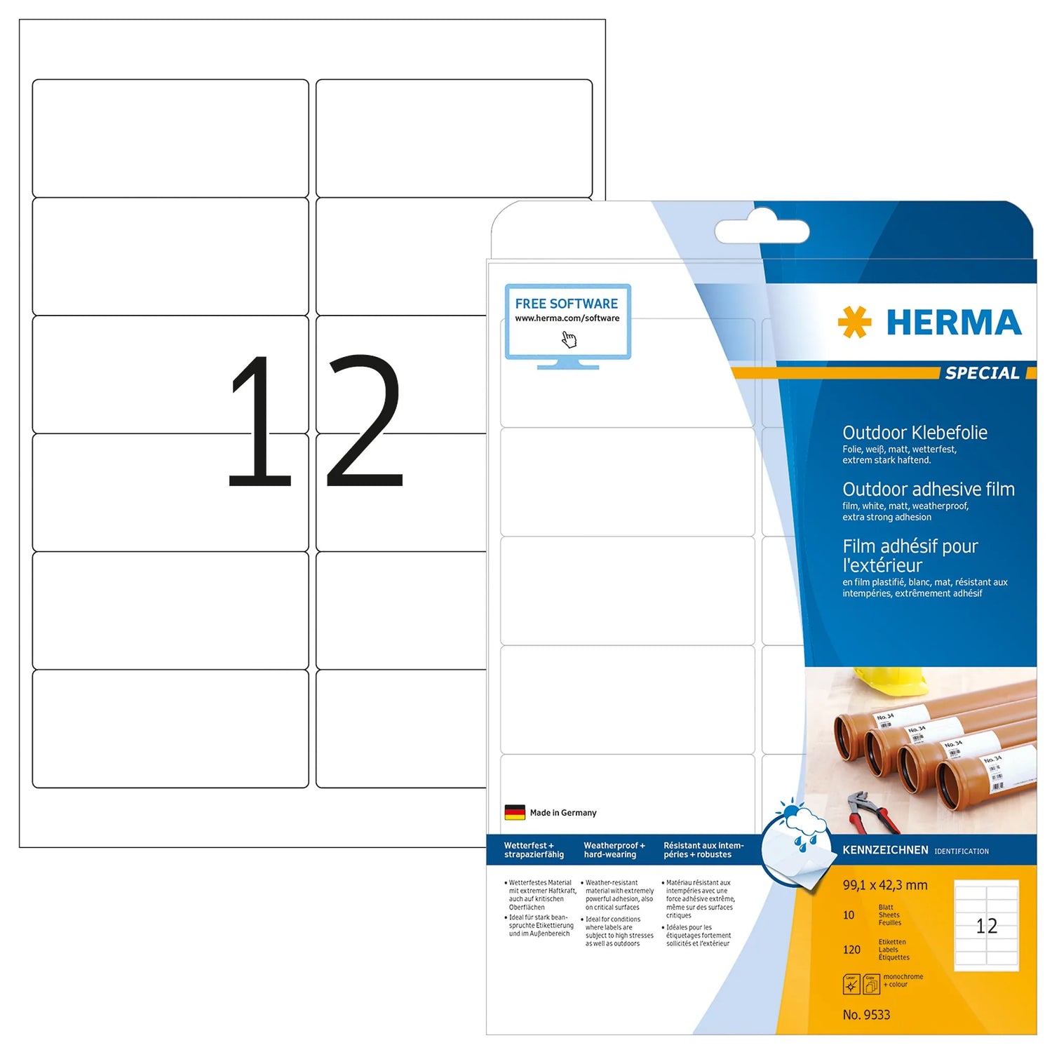 120 HERMA Folien-Kraftklebe-Etiketten 9533 weiß