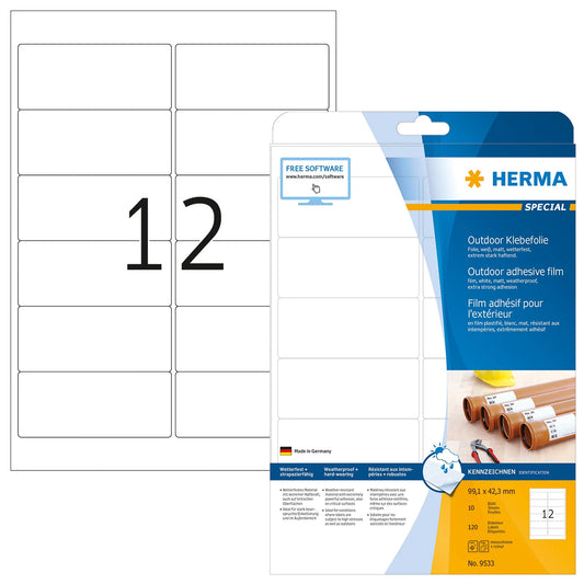 120 HERMA Folien-Kraftklebe-Etiketten 9533 weiß