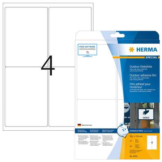 40 HERMA Folien-Kraftklebe-Etiketten 9534 weiß