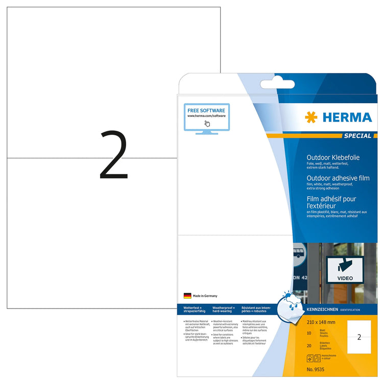 20 HERMA Folien-Kraftklebe-Etiketten 9535 weiß