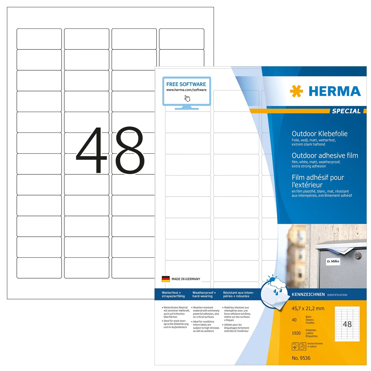 1.920 HERMA Folien-Kraftklebe-Etiketten 9536 weiß
