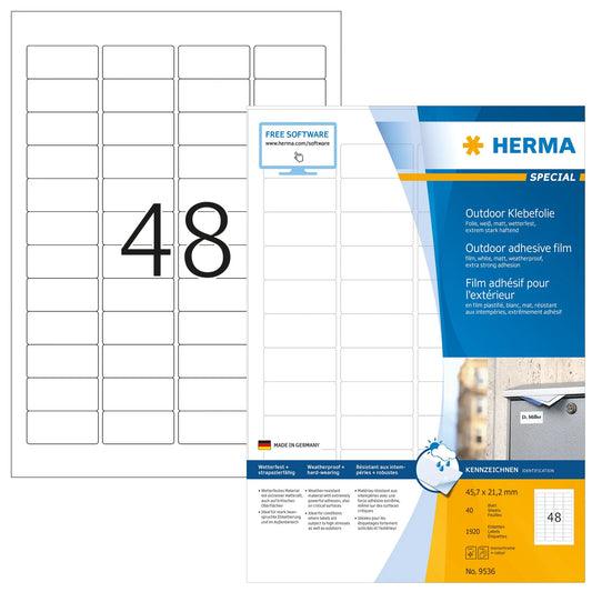 1.920 HERMA Folien-Kraftklebe-Etiketten 9536 weiß