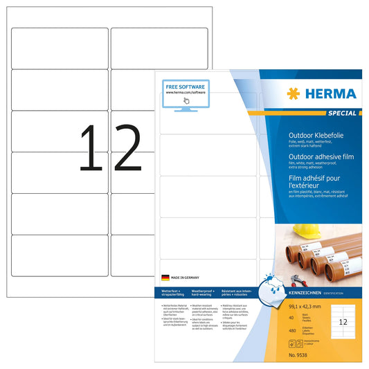 480 HERMA Folien-Kraftklebe-Etiketten 9538 weiß