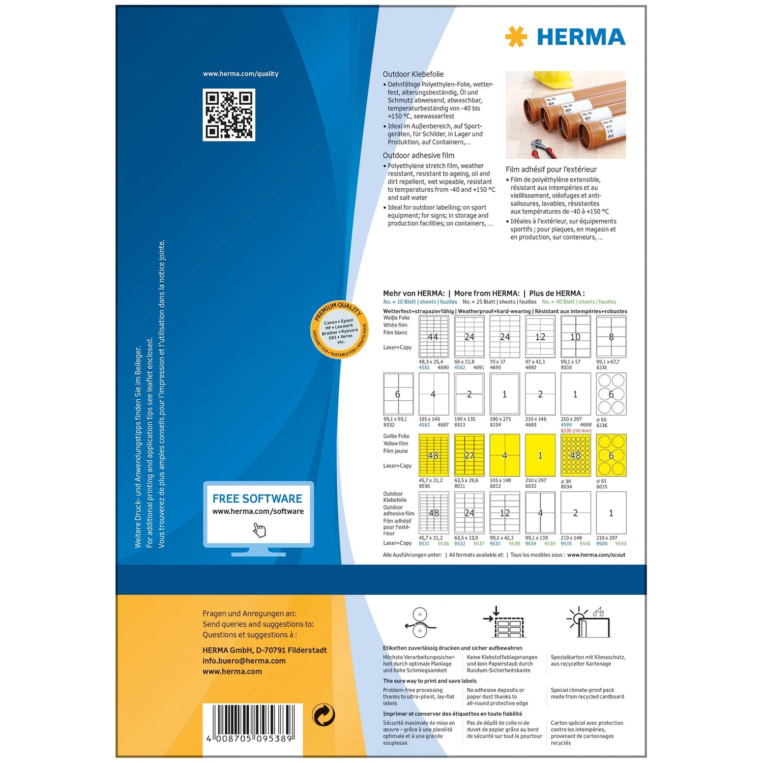 480 HERMA Folien-Kraftklebe-Etiketten 9538 weiß