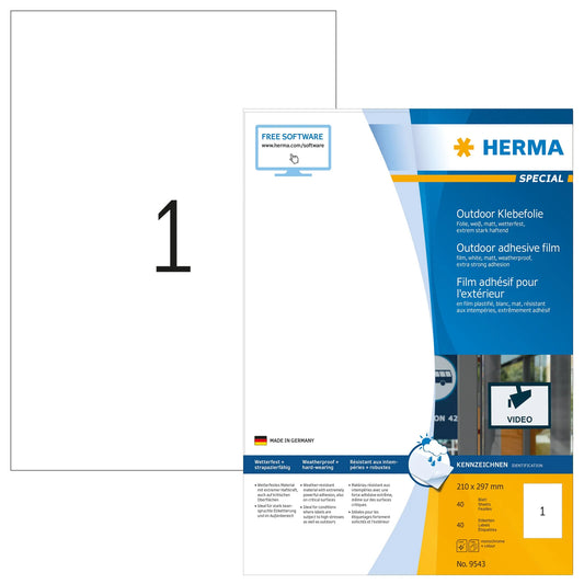 40 HERMA Folien-Kraftklebe-Etiketten 9543 weiß