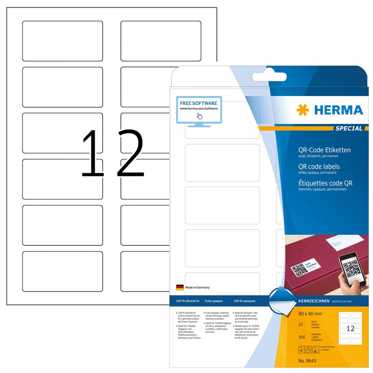 300 HERMA QR-Code-Etiketten 9643 weiß