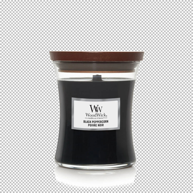 WoodWick knisternde Kerze Black Peppercorn Medium bis zu 60 Std Brenndauer, mit knisternden Docht