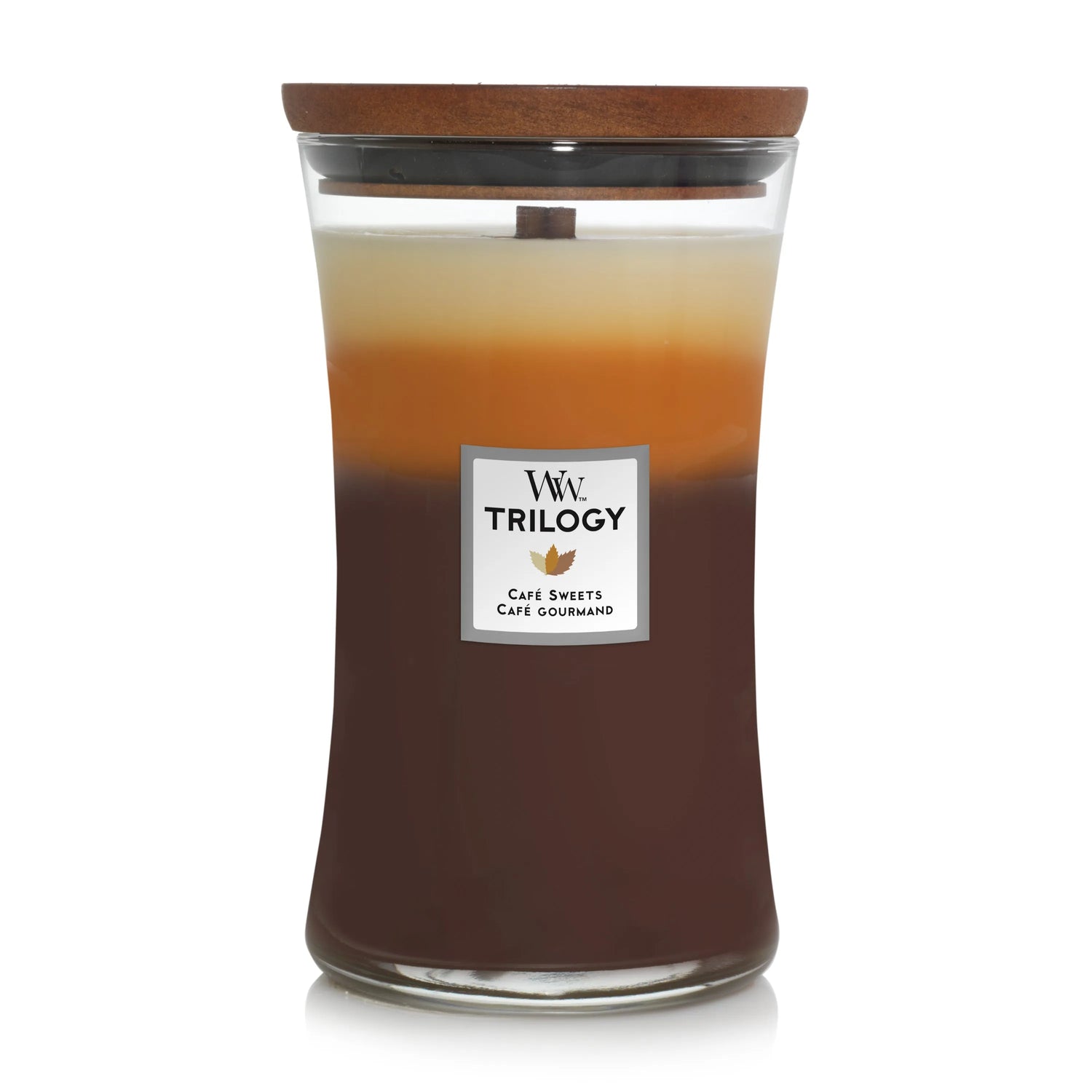 WoodWick Trilogy Cafe Sweets Kerze groß 610g mit knisterndem Docht, Brenndauer bis zu 130 Std