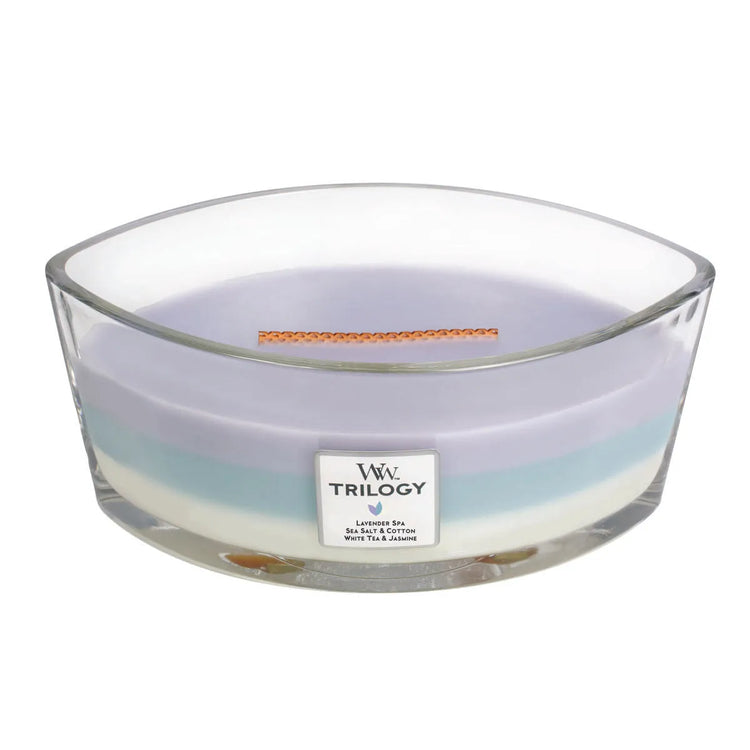 WoodWick Kerze Calming Retreat Trilogy Ellipse mit knisterndem Docht, bis zu 50 Std Brenndauer