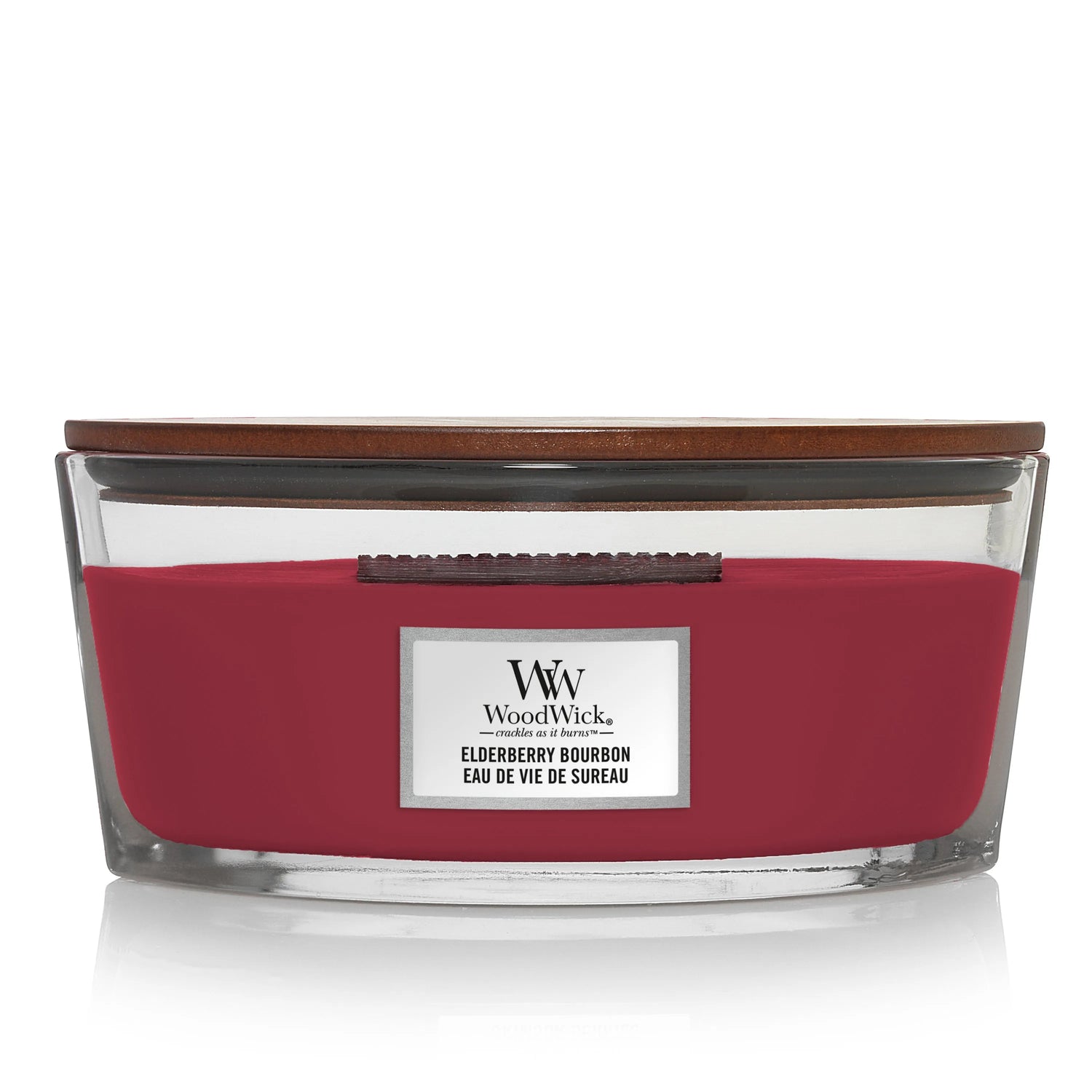 WoodWick Kerze Elderberry Bourbon Ellipse mit knisterndem Docht, bis zu 50 Std Brenndauer