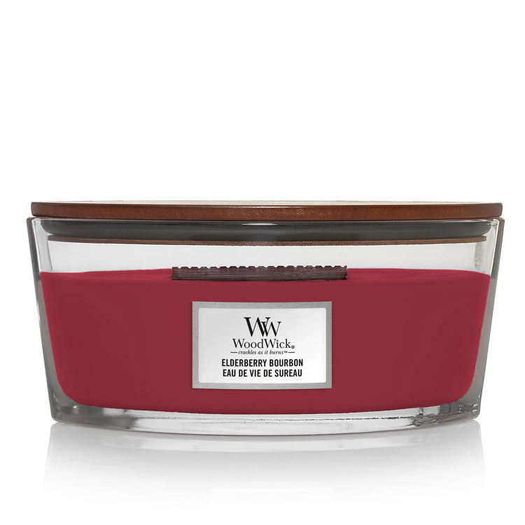 WoodWick Kerze Elderberry Bourbon Ellipse mit knisterndem Docht, bis zu 50 Std Brenndauer