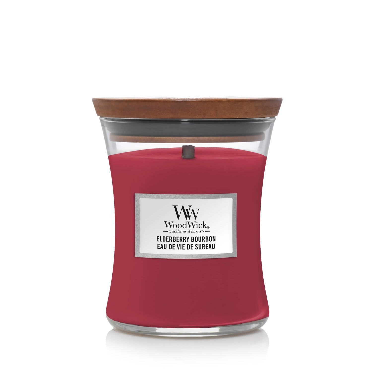 WoodWick knisternde Kerze Elderberry Bourbon Medium bis zu 60 Std Brenndauer, mit knisternden Docht